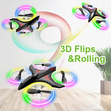 Load image into Gallery viewer, Dwi Dowellin 4.9 Inch Mini Drone for Kids Crash Proof LED Lights One Key Take Off Landing Flips RC Remote Control Small Drones Toys for Beginners Boys and Girls Adults Nano Quadcopter,Black
