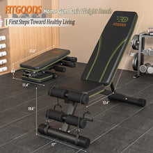 Load image into Gallery viewer, Fitgoods Adjustable Weight Bench for Home Gym, Foldable 700LBS Workout Bench with 9 Backrests, Multi-Purpose Bench Press for Incline Decline Flat with Fast Adjustment (2 resistance bands)
