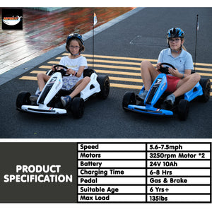 sopbost 24V 10Ah Electric Go Kart with Drifting Function for Big Kids Age 6+, 2WD Ride On Car - White