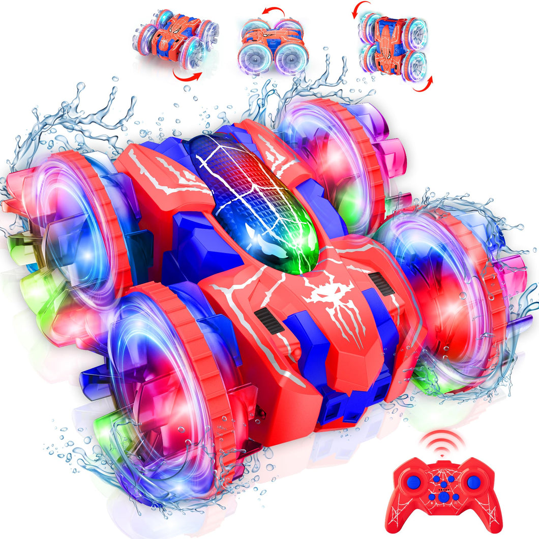 Amphibious Remote Control Car: Spider Double Sided 360° Flip Rotating RC Car Toy for 3+ Years Old Boys Girls Waterproof 2.4GHz RC Stunt Car