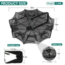 Load image into Gallery viewer, QualyQualy Fishing Bait Trap Crab Net Fishing Trap for Minnow/Crab/Shrimp/Crawdad with Rope, 10 Holes Large Space Fishing Net 32"*10"
