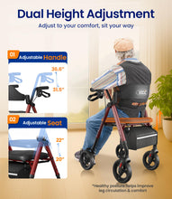 Load image into Gallery viewer, VOCIC Walkers for Seniors, Z21 Rollator Walker with Seat Supports 350lb, 8" Big Wheels for All Terrain, Ergonomic Arc Seat &amp; 6" Ultra Backrest Foldable Walker, Dual Height Adjustment, Lightweight 2025
