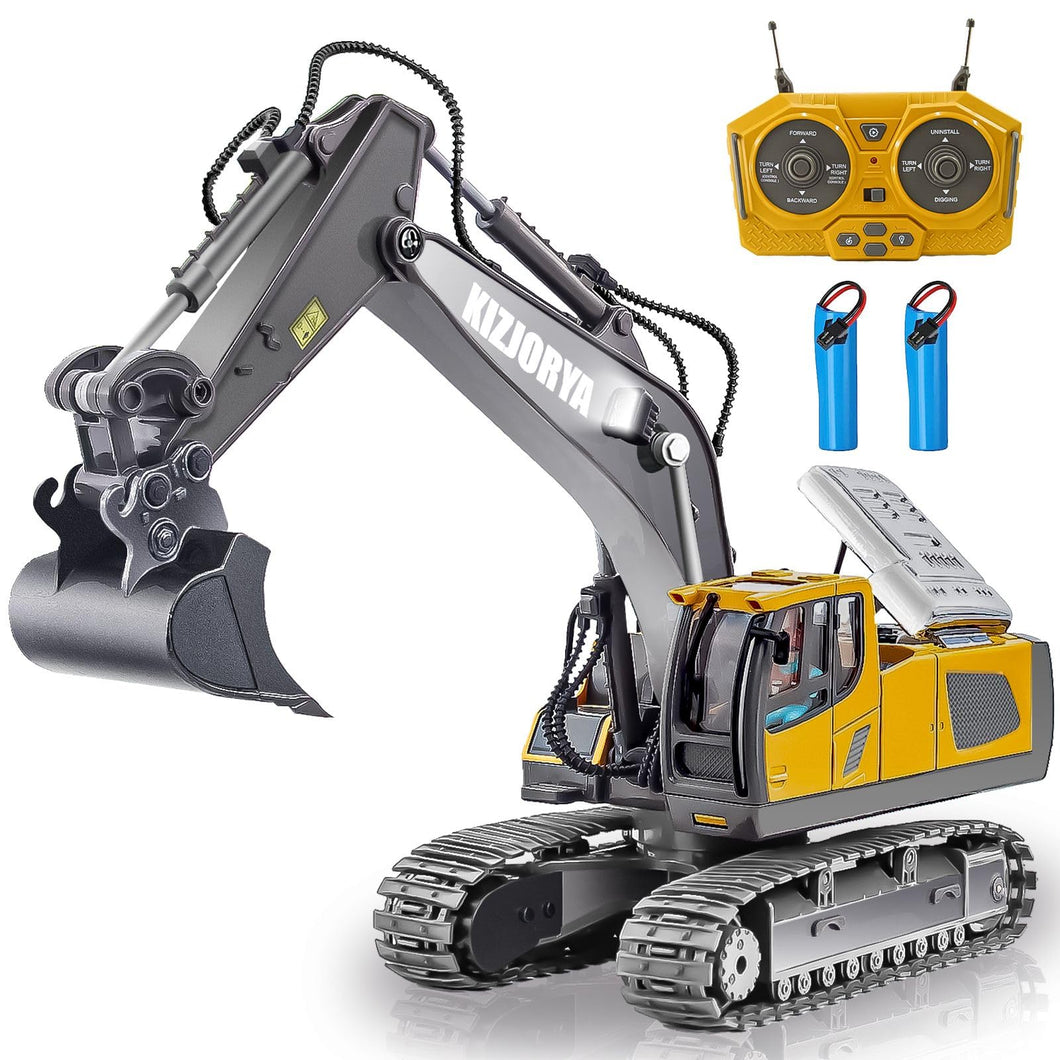 Remote Control Excavator, Toys for Boys Age 6-12, Rechargeable 11 CH RC Construction Vehicles Truck with Sound Light