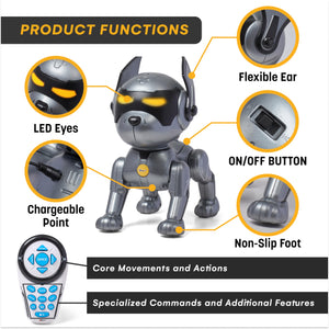 Top Race Robot Dog Toy - Interactive Fun and Educational STEM Remote Control Robot Toy for Kids - Dark Grey