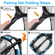 Load image into Gallery viewer, PLUSINNO Floating Fishing Net for Steelhead, Salmon, Fly, Kayak, Catfish, Bass, Trout Fishing, Rubber Coated Landing Net for Easy Catch &amp; Release, Compact &amp; Foldable for Easy Transportation &amp; Storage

