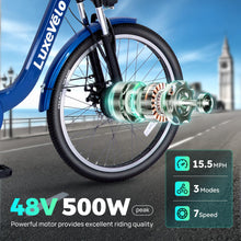 Load image into Gallery viewer, 500W Electric Tricycle for Adults – 24&quot; 7-Speed Compact Commuter Trike with Hydraulic Disc Brakes, Multi-Shock Suspension
