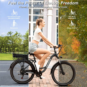 Electric Bike for Adults, 48V 500Wh EBike, UP to 60 Miles, Removable Battery, Fast-Charge, 26" Commuter Electric Bicycles, 7-Speed