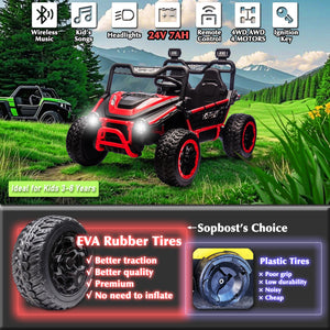 24V 2 Seater XXL Kids UTV Ride On Car with Remote Control 4WD Off Road Electric Vehicle Ride On Toy Car (Red)