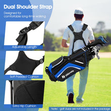 Load image into Gallery viewer, ULTIMATE 14-Way Golf Stand Bag, Portable Golf Bag w/ 6 Pockets,Cooler Bag &amp; Waterproof Valuable Pocket, Rain Hood, Ergonomic Dual Strap System &amp; Carrying Handles, 5 LBS Lightweight for Adults (Blue)

