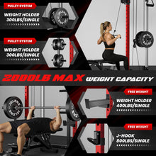 Load image into Gallery viewer, JELENS C21 Power Cage, 2000LBS Multi-Function Power Rack with Independent Dual Pulley System, All-in-One Squat Rack for Cable Crossover, Home Gym Workout Machine (Red, 230LB Black Weights)
