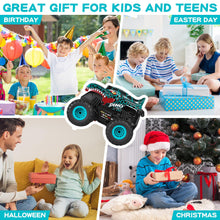 Load image into Gallery viewer, Remote Control Car, 2.4Ghz All Terrain Dinosaur Monster Truck Toys, RC Truck with Music, 3 Lighting Effects, 360 Stunt (Cyan)
