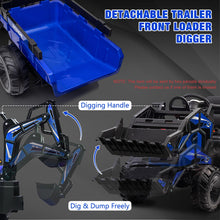 Load image into Gallery viewer, 3 in 1 Kids Ride on Tractor, Excavator &amp; Bulldozer, 24V Electric Tractor w/Trailer, Digger, Shovel Bucket, Blue
