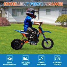 Load image into Gallery viewer, 24V Electric Dirt Bike, Boys &amp; Girls Ride on Electric Motocross Off-Road Bike w/Twist Grip Throttle, 250W Chain-Driven Motor (Blue)
