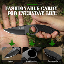 Load image into Gallery viewer, Omesio Fixed Blade Knife Set 420 Stainless Steel Tactical Survival EDC Full Tang Knife for Hunting Hiking Men, ABS Anti-Slip Handle, Ideal for Gifting, Full Black
