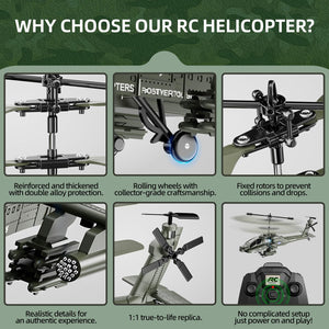 Remote Control Military Flying Helicopter Toy, 2.4GHz, 3.5 Channels Helicopter with Gyro & LED Light, Altitude Hold (Green)