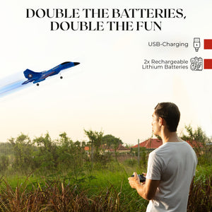 RC Plane - Durable RC Airplane with Shock-Absoring Peak - Long-Lasting Remote Control Airplane with 2 Batteries Included