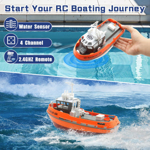 RC Boat, 1/72 RC Tugboat for Pools and Lakes, High-Speed Remote Control Boat with 40 Mins Play Time and Low Battery Reminder for Adults and Kids