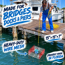 Load image into Gallery viewer, OceanBuilt Bridge Blue Crab Trap &amp; Wire Mesh Drop Net, 15 x 15 x 7 in.

