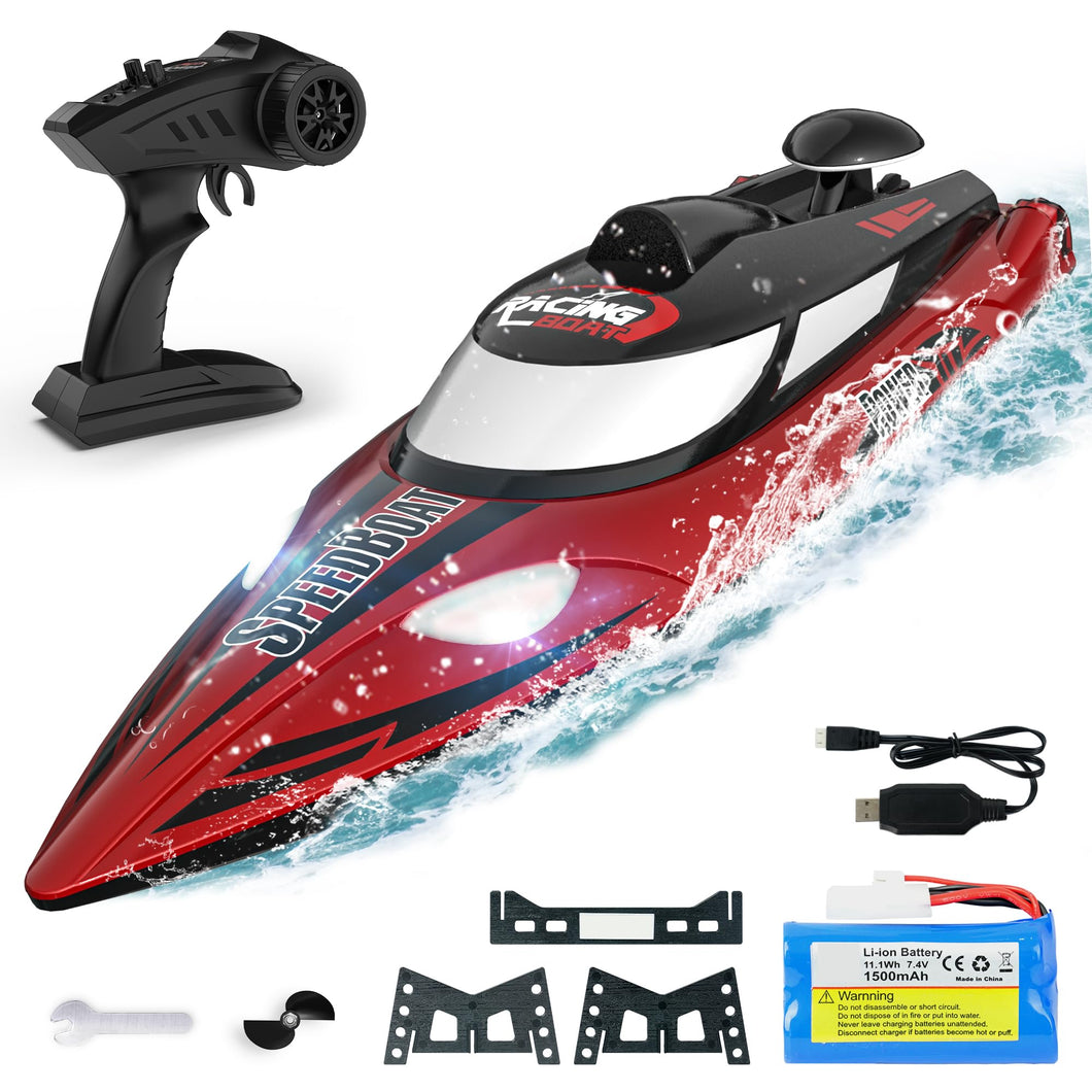 Large RC Boat, 18 inch Big Remote Control Boat for Adults, 35KMH Fast Speed RC Boat for Lake Ocean, Ideal Gifts for Kids Boy - TX125 Red