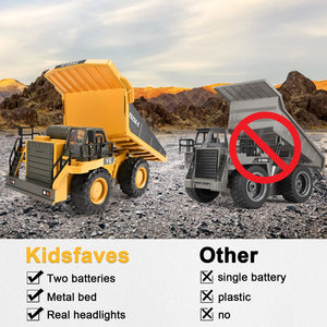 Remote Control Dump Truck Toys 9 Channel 2 Batteries RC Construction Toy Vehicles with Metal Bed Lights/Sounds