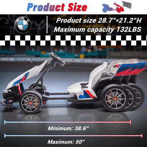 24V 9AH Electric Go Kart with Adjustable Seat  2 * 200W Motors, Drift Mode and 2 Speed, Licensed BMW (White)