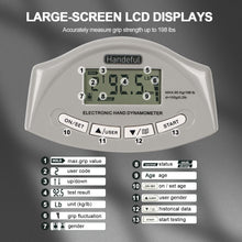 Load image into Gallery viewer, Handeful Grip Strength Tester, Hand Grip Dynamometer (198Lbs / 90Kgs), Electronic Handgrip Testing for Sports Home School Use
