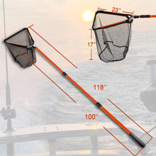 Load image into Gallery viewer, Fiblink Folding Aluminum Fishing Landing Net Fish Net with Extending Telescoping Pole Handle (Orange-Extend Length: 59-118 inches)
