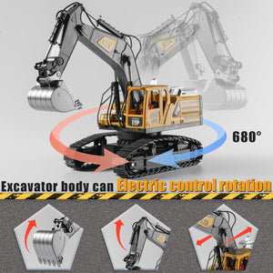 Remote Control Excavator Toys for Boys,14 Channel RC Digger Construction Toys Tractor, Simulated Smoke, Sound, Lighting, Metal Digging Head