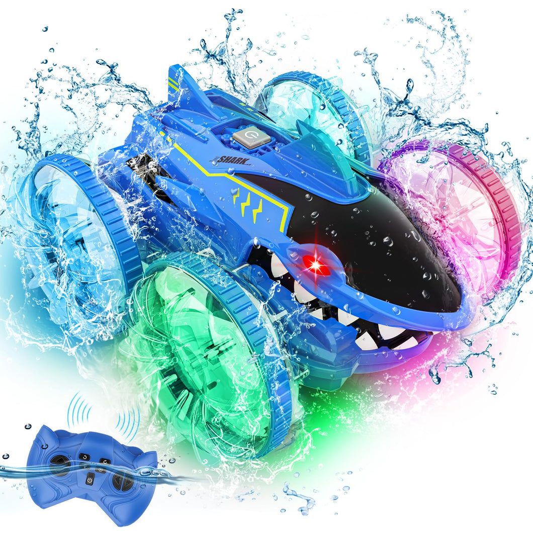 Amphibious Remote Control Car 4WD Waterproof 2.4Ghz Fast Stunt RC Car 360° Rotating with Lights Xmas Gifts