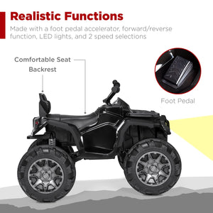 12V Kids Ride-On Electric ATV, 4-Wheeler Quad Car Toy w/Bluetooth Audio, 3.7mph Max Speed - Black