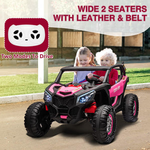 24V 2 Seater Kids Ride on UTV Car w/Remote Control, 4WD Powerful Electric Vehicle with 4x75W Motors, 4 Shock Absorbers, Pink