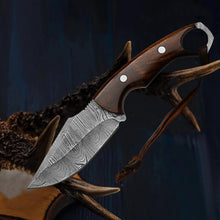 Load image into Gallery viewer, BISONBROS Damascus Hunting Knife 10 Inch – Fixed Blade Full Tang Knife with Leather Sheath – 288 Layer 1095 &amp; 15N20 High Carbon Steel – Rosewood Handle Bushcraft Knife for Camping
