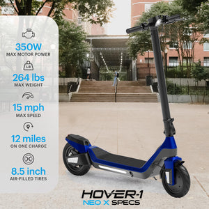 Foldable Electric Scooter with 300W Brushless Motor, 15 mph Max Speed, 8.5” Air-Filled Tires, 12 Mile Range - Commuter Scooter