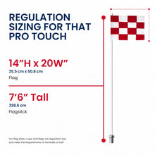 Load image into Gallery viewer, Regulation flagstick, cup &amp; pin flag to use in your backyard or other open space for practice. Use the same products as used by golf courses all over the world and on tour. (Red and White Checkered)
