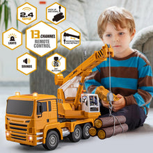 Load image into Gallery viewer, 13 Channel RC Crane Truck, 2.4G Remote Control Crane Toy Construction Vehicles with Lights, Sounds, Hook Up and Down
