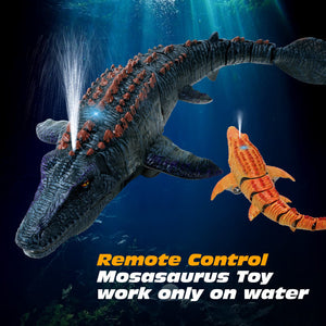 Remote Control Dinosaur Toys for Kids 3 4 5 6 7, Mosasaurus Diving Toys RC Boat with Light and Spray Water for Swimming