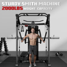Load image into Gallery viewer, JELENS Home Gym System, 150LB Weight Stack Smith Machine (Black, 370LBS Black Weights Package)
