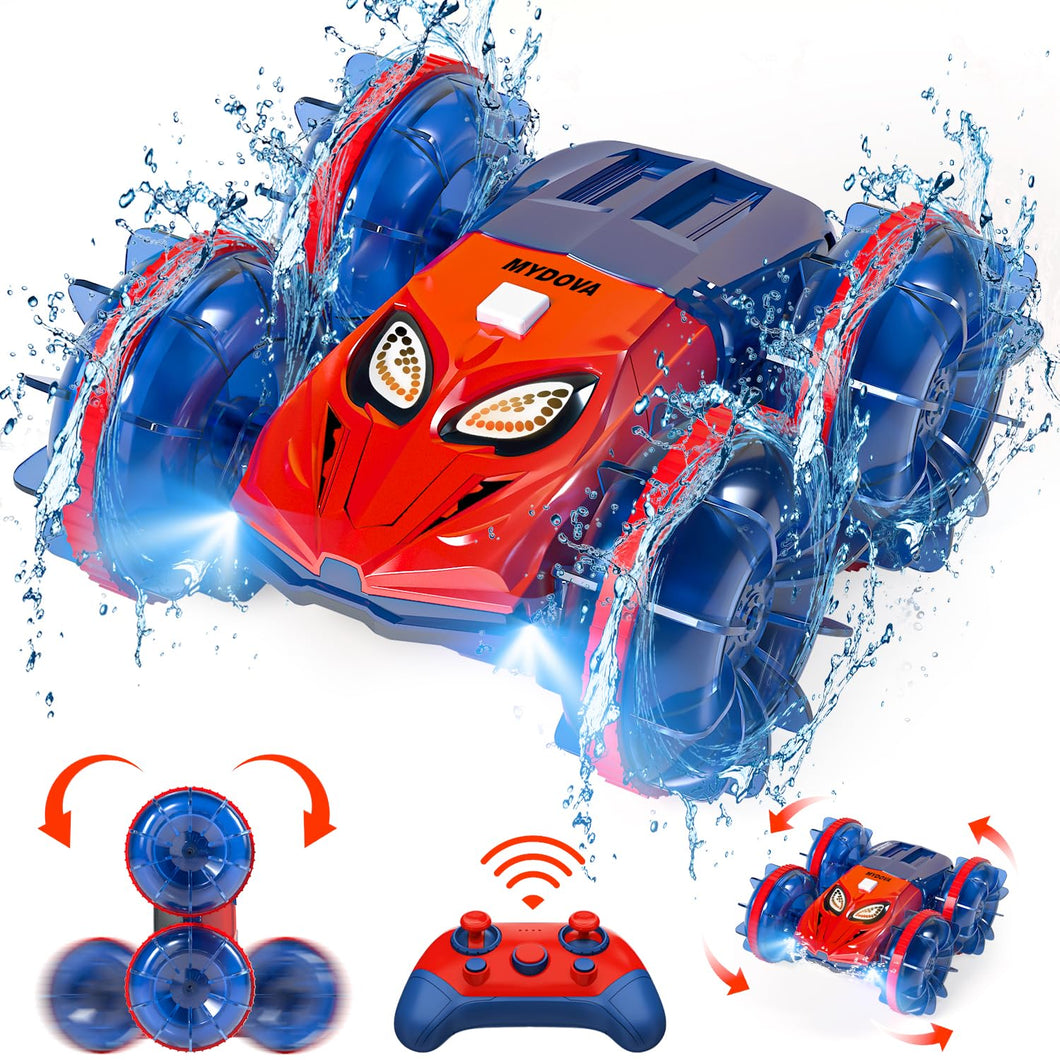 Amphibious RC Monster Truck - 2.4GHz 4WD 360Rotating All Terrain Waterproof RC Car Boat for 8-12 Year Old Boys