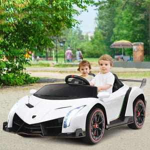 2-Seater Ride on Car, Licensed Lamborghini Poison, 12V Battery Powered Kids Car w/ 2.4G Remote Control, 3 Speed, White