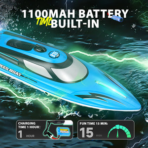 RC Boat, 14 inch Remote Control Boat for Kids and Adults, 25 KPH Fast RC Speed Boats with 1100mAh Battery- HJ815 Blue