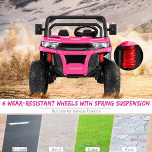 24V Ride On Dump Truck 2 Seater, XXL, 6 Anti-Slip Wheelers, Kids Electric UTV with Dump Bed, Shovel, Music Player, LED Light, Pink