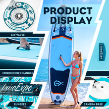 Load image into Gallery viewer, InnoExpo 11' Inflatable Stand Up Paddle Boards with Premium Accessories, Wide Stable SUP Paddle Board Design, Non-Slip Comfort Deck for Youth &amp; Adults (Tropical/Kayak Seat)
