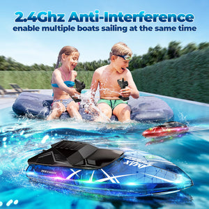 Remote Control Boat for Kids, 2Pack RC Boats with LED Lights for Pools Lakes River & Bathtub, 2.4Ghz Control, Whole Body Waterproof