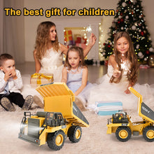Load image into Gallery viewer, Remote Control Dump Truck Toys 9 Channel 2 Batteries RC Construction Toy Vehicles with Metal Bed Lights/Sounds
