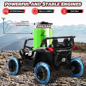Ride On Car for Kids, MOEYURO 24V Battery Powered Off-Road UTV w/Remote Control, 4x150W Motors,4 Shock Absorbers