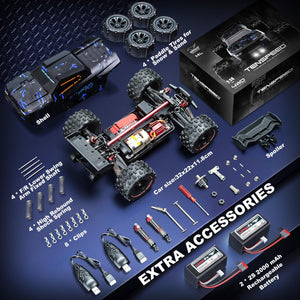 1/14 Scale RC Cars for Adults, 60+ KM/H High Speed RC Truggy, 4X4 Off-Road Remote Control Truck, Waterproof Electric Car with 2S Battery