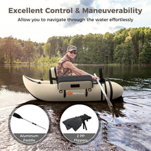 Load image into Gallery viewer, Goplus Inflatable Float Tube, Fishing Belly Boat w/Paddle, Flippers, Fish Ruler, Pump, Storage Bag, Adjustable Straps, 350LBS Load Capacity (Beige, W/Rod Holder)
