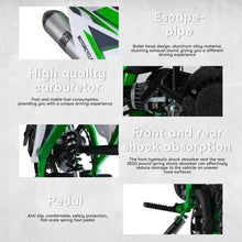 Load image into Gallery viewer, reukmuuc Kids Dirt Bike 49cc 2-Stroke, Mini Pit Bike, Beach Off Road Ride On Vehicle Mini Motorcycle, Pocket Rocket Motocross, 220lbs Weight Capacity Green
