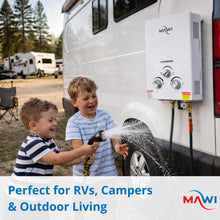 Load image into Gallery viewer, Tankless water heater Gas Propane 1.6GPM VENT FREE 41000 BTU Portable hot water Heater Great for RV &amp; Home outdoors installation - On demand Instant hot water supply - Calentador de agua de Gas White
