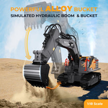 Load image into Gallery viewer, RC Excavator Toy for Boys -11CH Remote Control Excavator with Metal Shovel, Lights, Sound &amp; Spray, 2×600mAh Rechargeable
